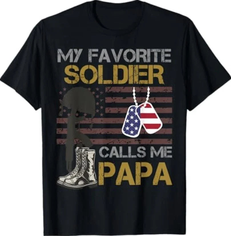 My Favorite Soldier Calls Me Papa USA American Flag T-Shirt Unisex T-shirt, Sweatshirt, Hoodie, Long Sleeve Tee - T-Shirt, Sweatshirt, Hoodie