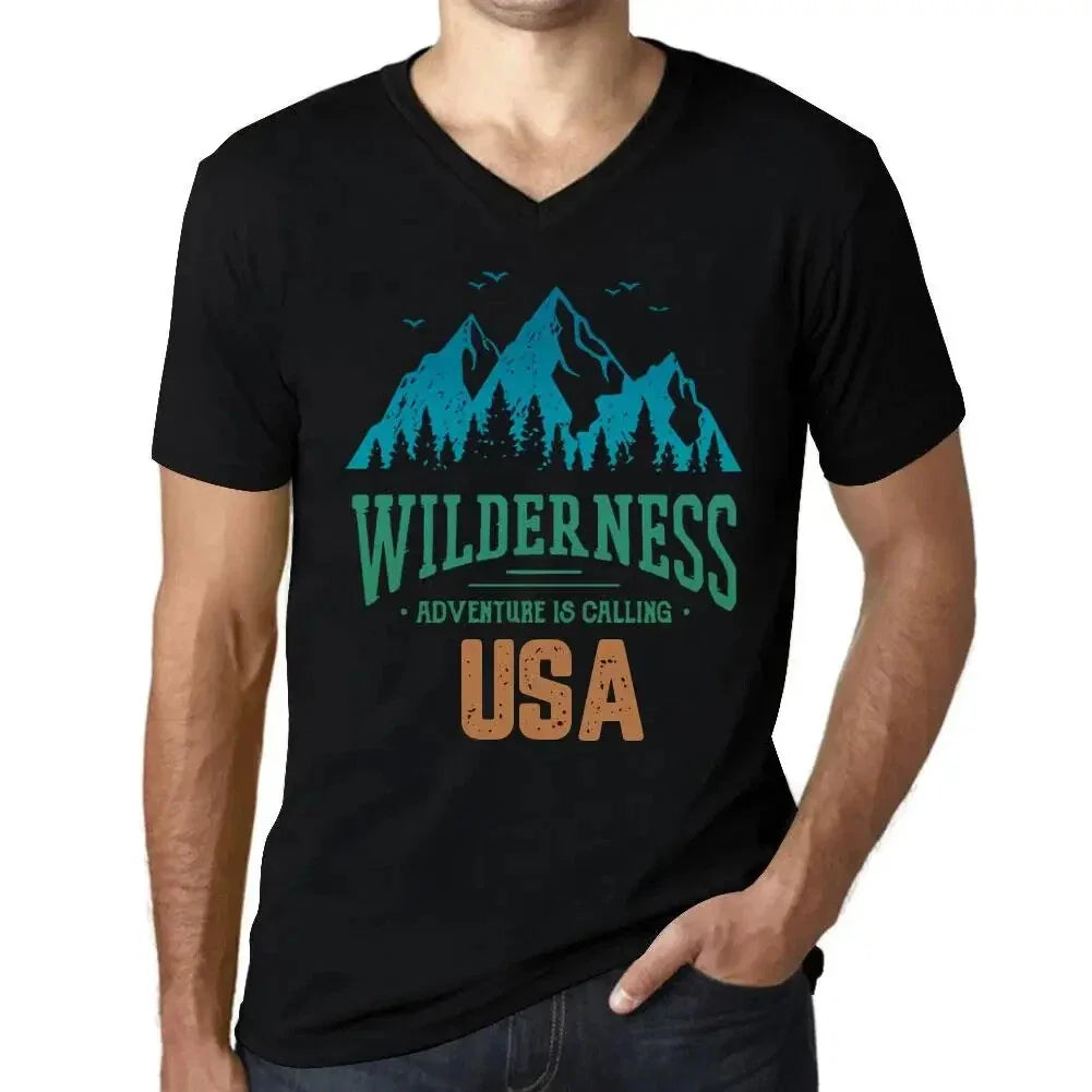 Men's Graphic T-Shirt V Neck Wilderness, Adventure Is Calling Usa Eco-Friendly Unisex T-shirt, Sweatshirt, Hoodie, Long Sleeve Tee - T-Shirt, Sweatshirt, Hoodie