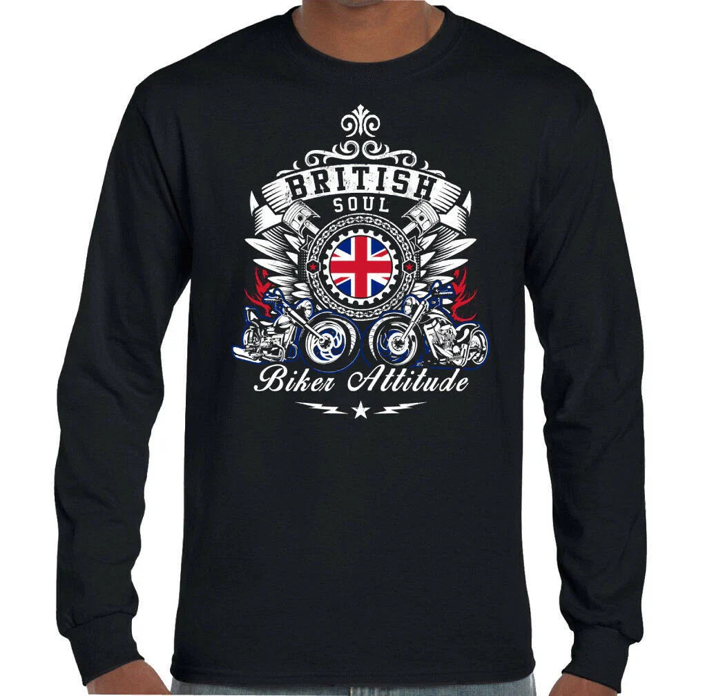 Biker T-Shirt British Soul Biker Attitude Mens Motorbike Motorcycle Tee Unisex T-shirt, Sweatshirt, Hoodie, Long Sleeve Tee - T-Shirt, Sweatshirt, Hoodie