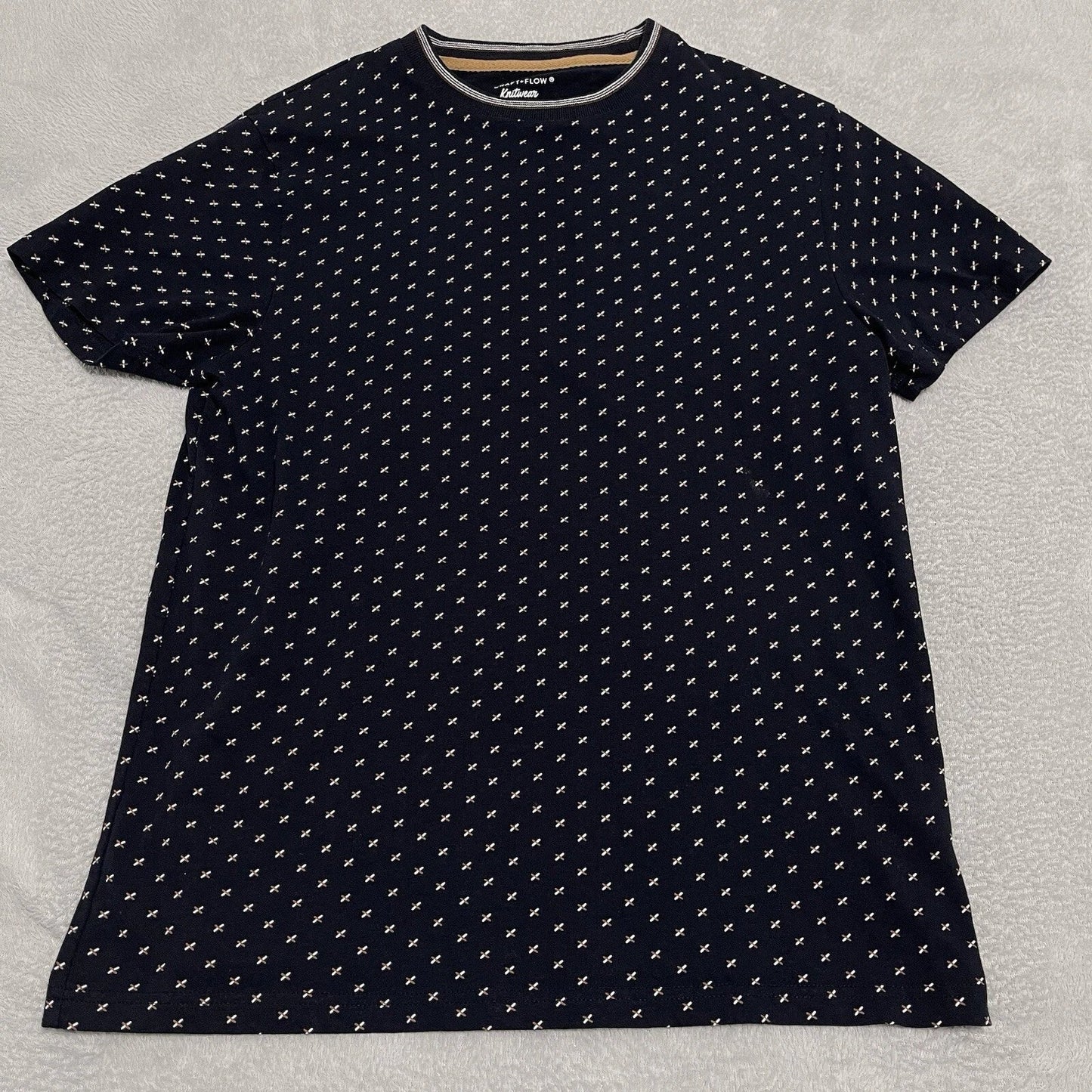Craft Flow Shirt Mens Medium Blue Navy Birdseye Print Modern Geometric Knitwear Unisex T-shirt, Sweatshirt, Hoodie, Long Sleeve Tee - T-Shirt, Sweatshirt, Hoodie