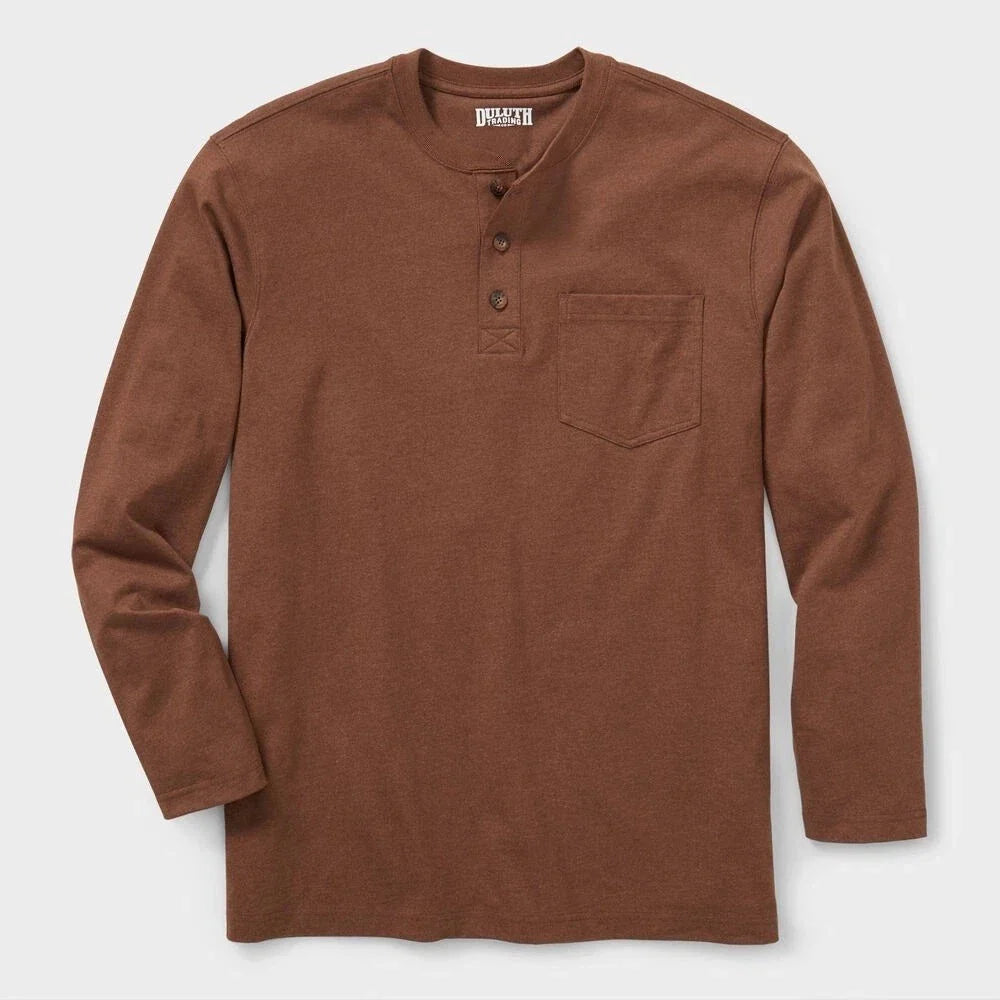 NEW Duluth Trading Co Longtail T Relaxed Long Sleeve Henley T Shirt Brown Sz XL Unisex T-shirt, Sweatshirt, Hoodie, Long Sleeve Tee - T-Shirt, Sweatshirt, Hoodie