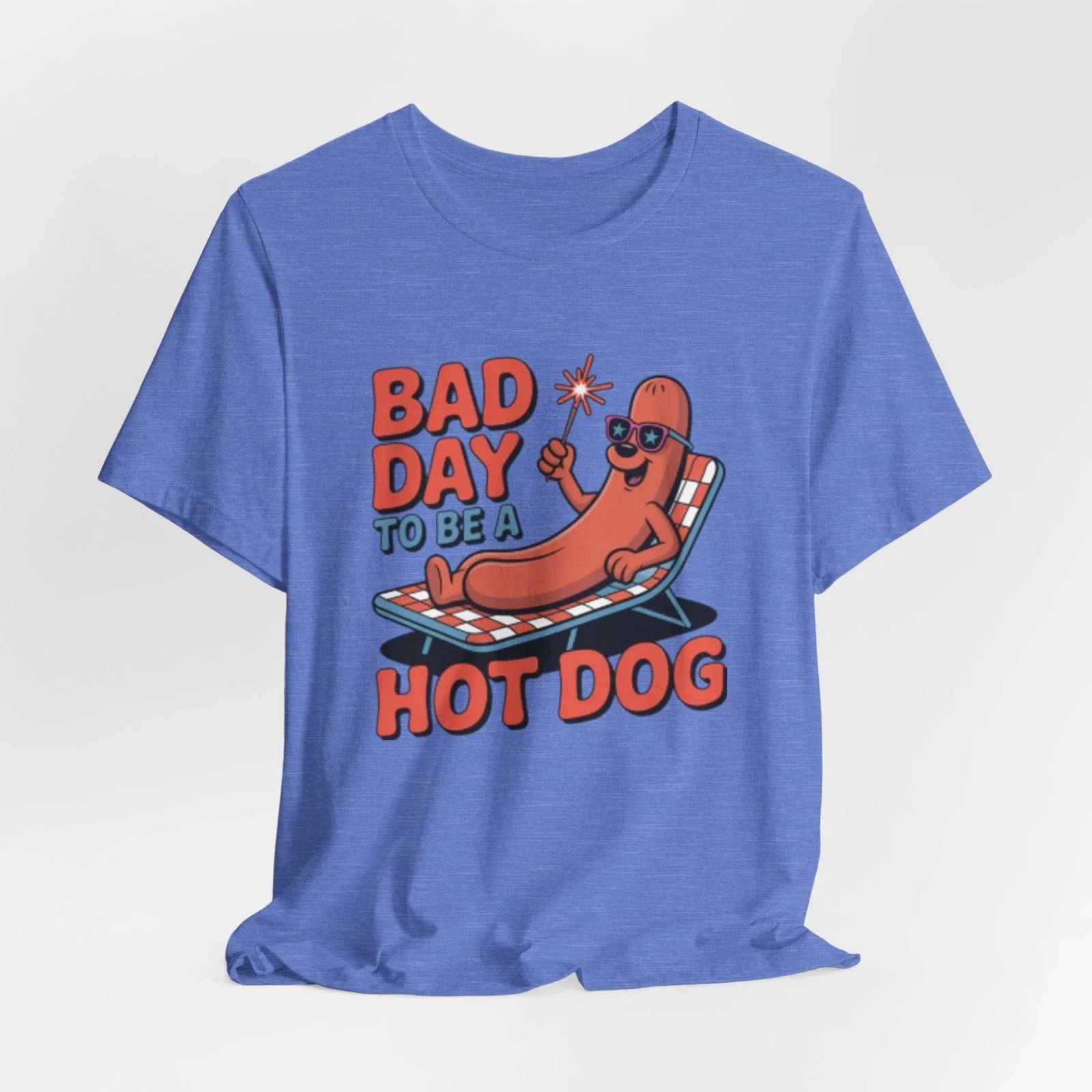 Bad Day to Be a Hot Dog Fourth of July tee | Funny Hot Dog Cartoon T-Shirt Unisex T-shirt, Sweatshirt, Hoodie, Long Sleeve Tee - T-Shirt, Sweatshirt, Hoodie
