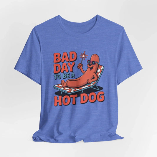 Bad Day to Be a Hot Dog Fourth of July tee | Funny Hot Dog Cartoon T-Shirt Unisex T-shirt, Sweatshirt, Hoodie, Long Sleeve Tee - T-Shirt, Sweatshirt, Hoodie