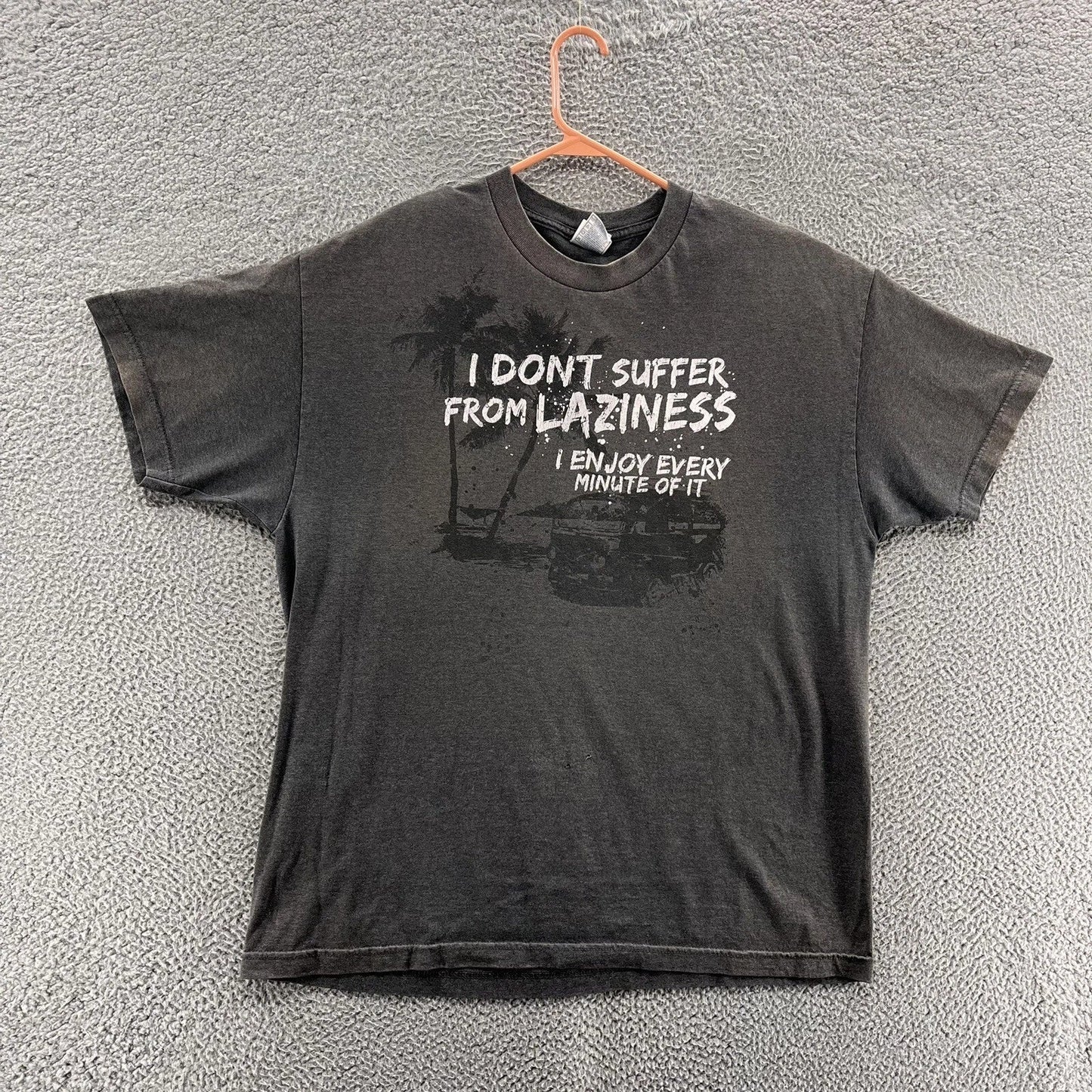 VINTAGE Funny T Shirt Men Extra Large Gray Graphic Casual Suffer from Laziness Unisex T-shirt, Sweatshirt, Hoodie, Long Sleeve Tee - T-Shirt, Sweatshirt, Hoodie