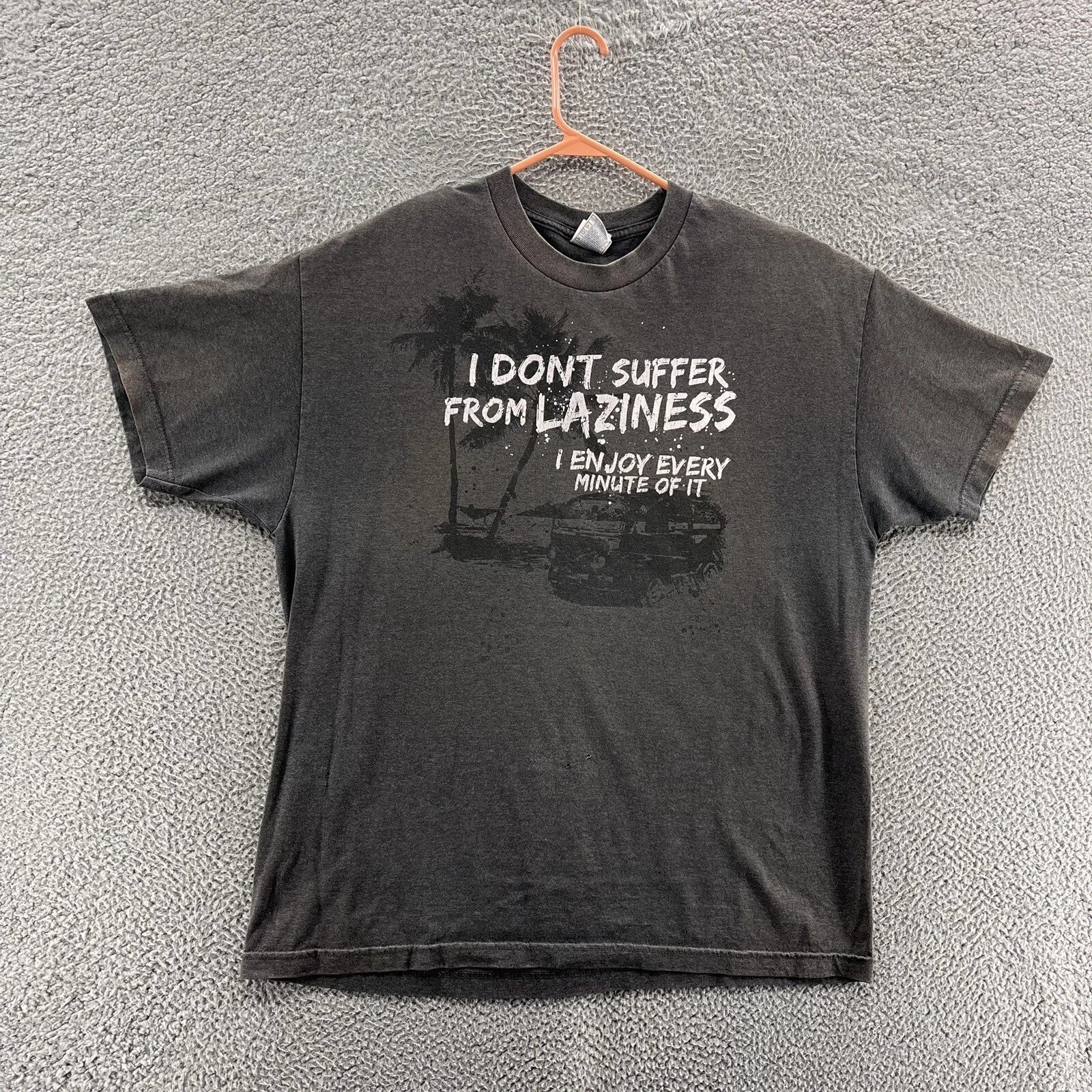 VINTAGE Funny T Shirt Men Extra Large Gray Graphic Casual Suffer from Laziness Unisex T-shirt, Sweatshirt, Hoodie, Long Sleeve Tee - T-Shirt, Sweatshirt, Hoodie