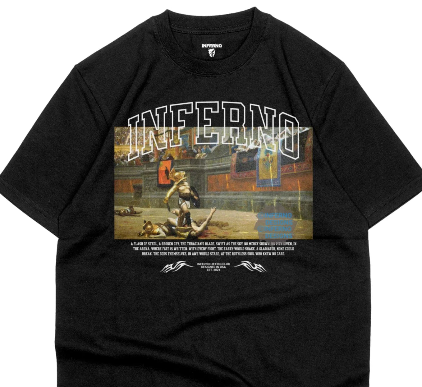 Gladiator Inferno Workout shirt, Gym tee, Pump cover, Retro, Classic art tshirt Unisex T-shirt, Sweatshirt, Hoodie, Long Sleeve Tee - T-Shirt, Sweatshirt, Hoodie