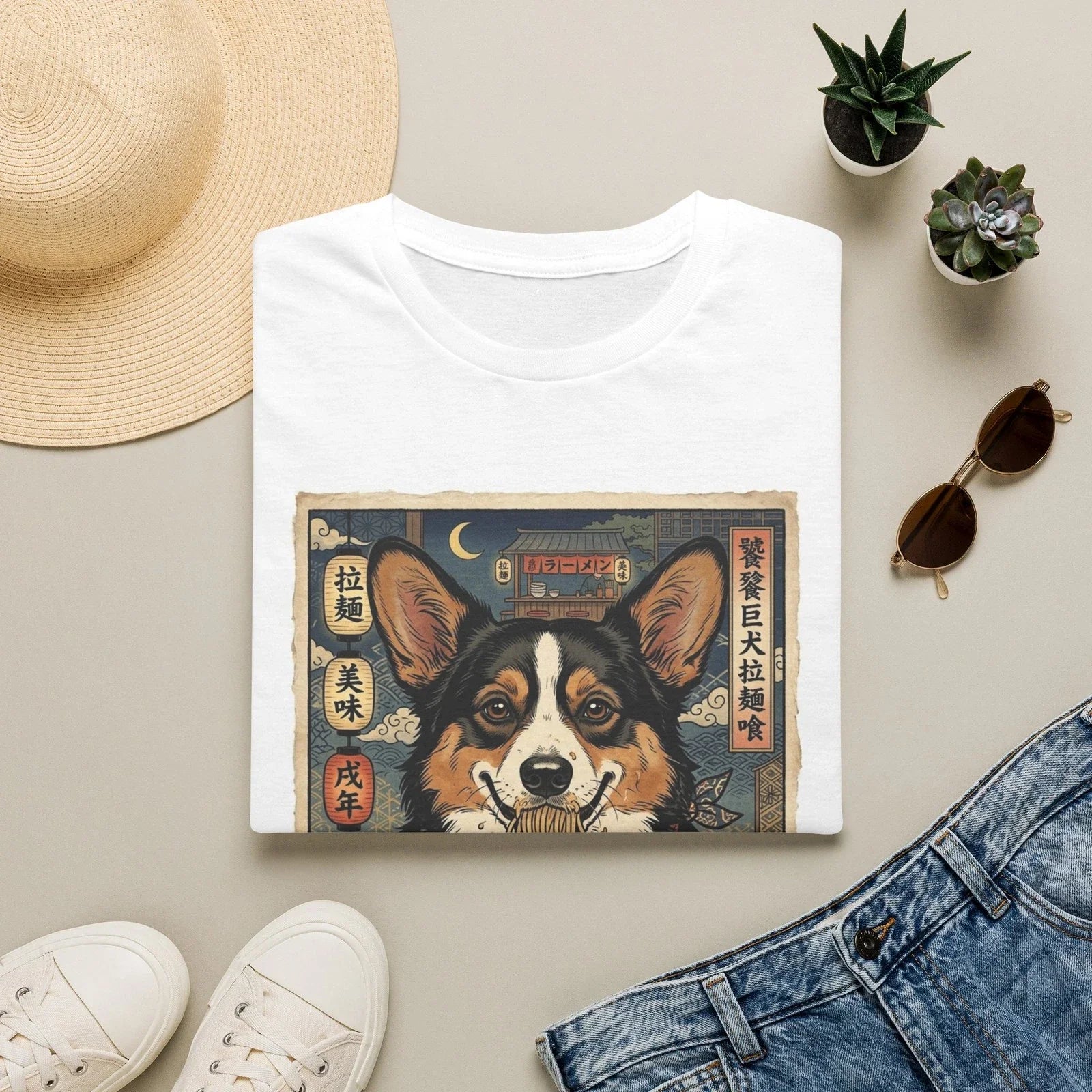 Cardigan Welsh Corgi Ramen Illustration T-Shirt | Cute Dog Bowl Artwork Unisex T-shirt, Sweatshirt, Hoodie, Long Sleeve Tee - T-Shirt, Sweatshirt, Hoodie