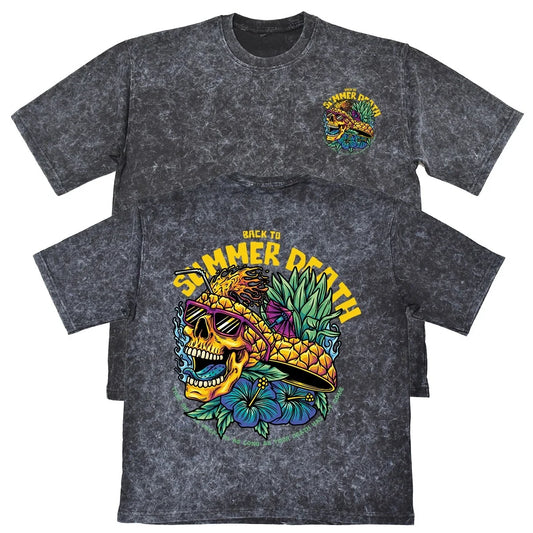 Back To Summer Death Unisex Mens Carbon Grey 240gsm French Terry T-Shirt Skull Unisex T-shirt, Sweatshirt, Hoodie, Long Sleeve Tee - T-Shirt, Sweatshirt, Hoodie