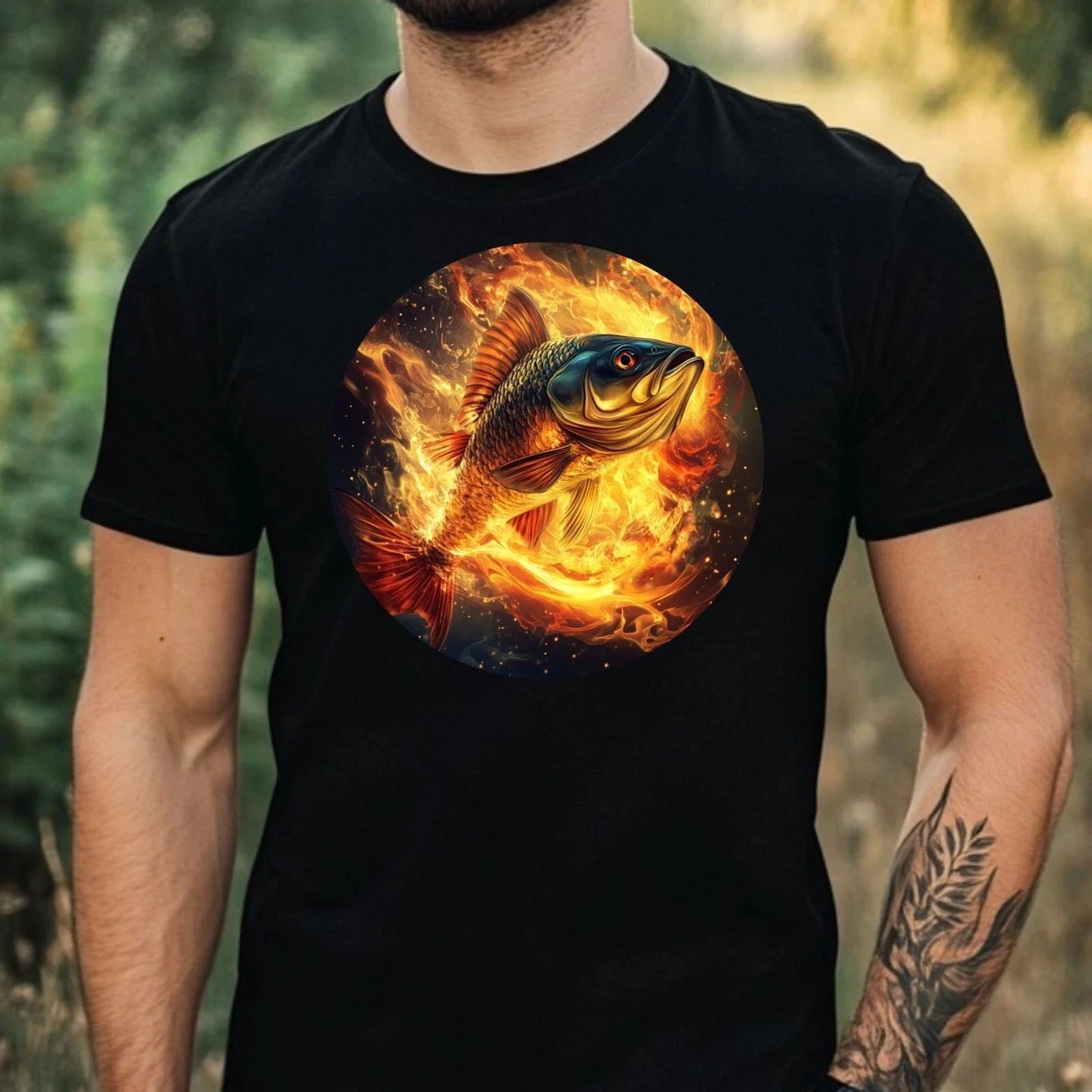Mens Bass Fish On Fire Motif Cotton T-Shirt Size XS to 5XL Unisex T-shirt, Sweatshirt, Hoodie, Long Sleeve Tee - T-Shirt, Sweatshirt, Hoodie