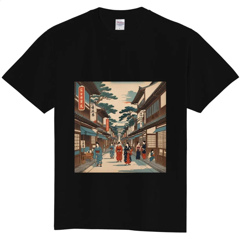 Ukiyo-e Style Japanese Edo Street View Kimono Art Graphic T-Shirt Vintage Look Unisex T-shirt, Sweatshirt, Hoodie, Long Sleeve Tee - T-Shirt, Sweatshirt, Hoodie