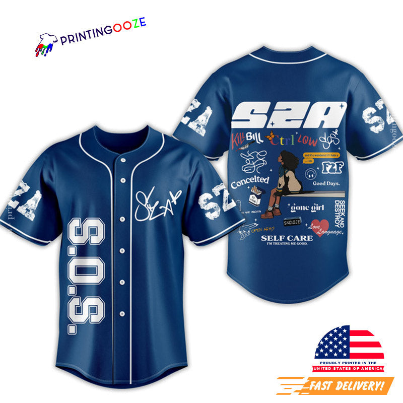 SZA SOS Signature Blue Baseball Jersey baseball jersey product view 1