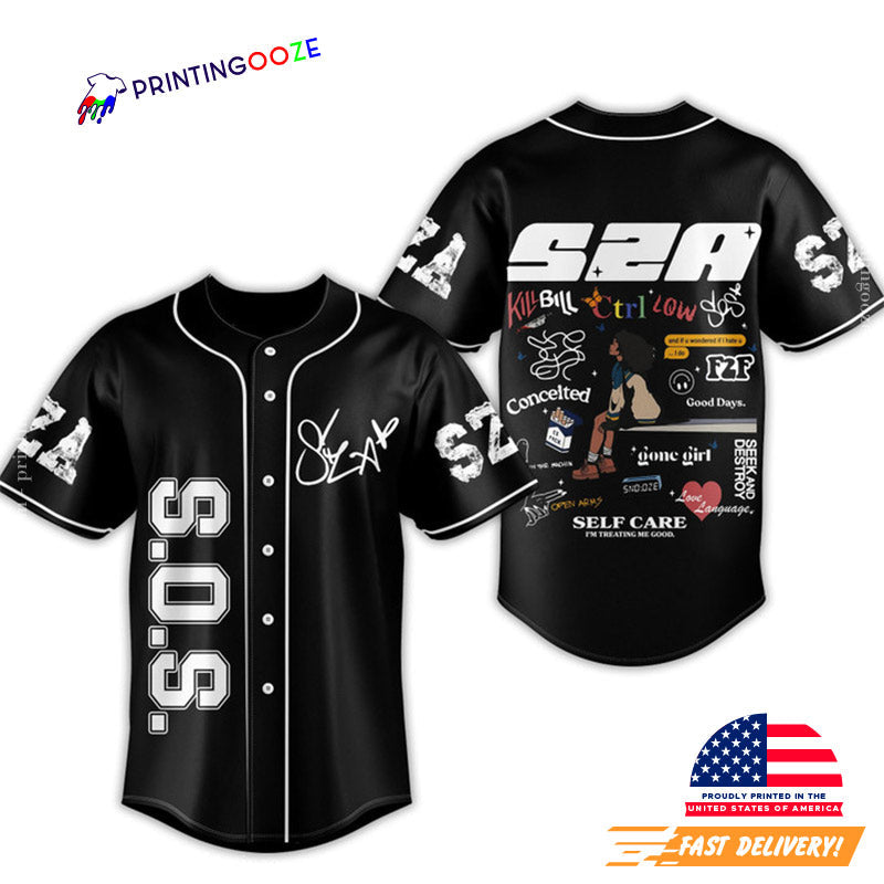 SZA SOS Signature Black Baseball Jersey baseball jersey product view 1