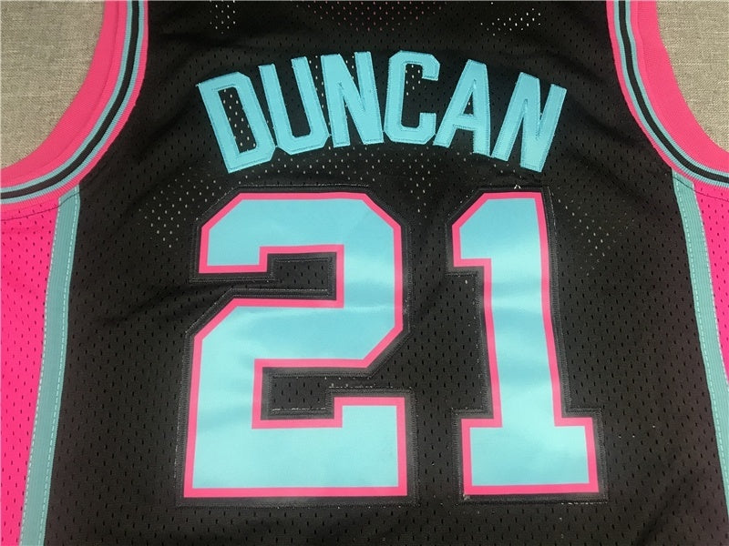 san antonio spurs #21 tim duncan Spurs 21 Black Retro Logo Style 2 Basketball Jersey basketball jersey product view 1