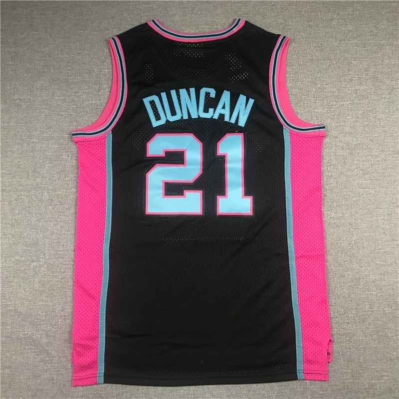 san antonio spurs #21 tim duncan Spurs 21 Black Retro Logo Style 4 Basketball Jersey basketball jersey product view 1