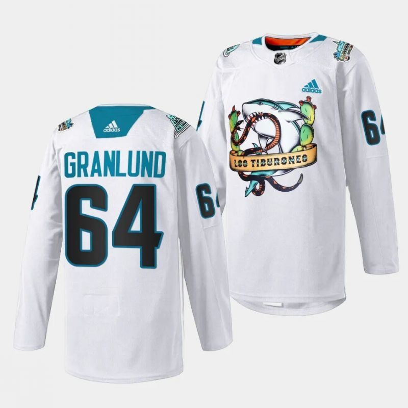 san jose sharks #64 mikael granlund 2023 los tiburones white special jersey Hockey Jersey hockey jersey product view 1