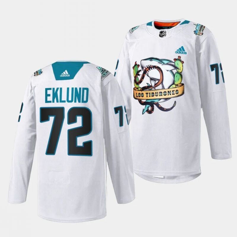 san jose sharks #72 william eklund 2023 los tiburones white special jersey Hockey Jersey hockey jersey product view 1