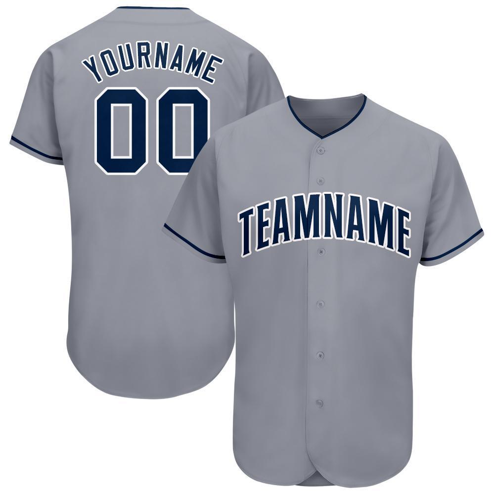 Custom Gray Navy-White Baseball Jersey baseball jersey product view 1