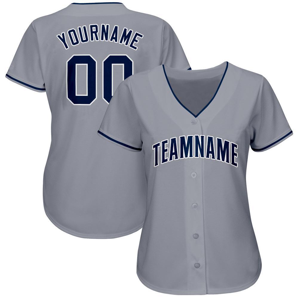 Custom Gray Navy-White Baseball Jersey baseball jersey product view 2