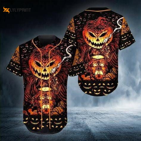 Scary Pumpkin Halloween All Over Print Unisex Baseball Jersey - lylyprint.com baseball jersey product view 1
