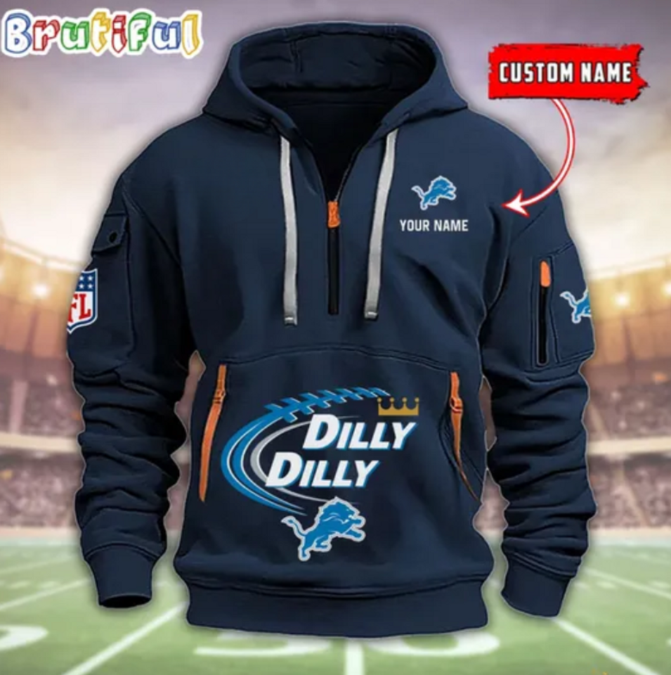 Personalize Detroit Football Dilly Dilly Quarter Zip Hoodie Unisex T-shirt, Sweatshirt, Hoodie, Long Sleeve Tee - T-Shirt, Sweatshirt, Hoodie