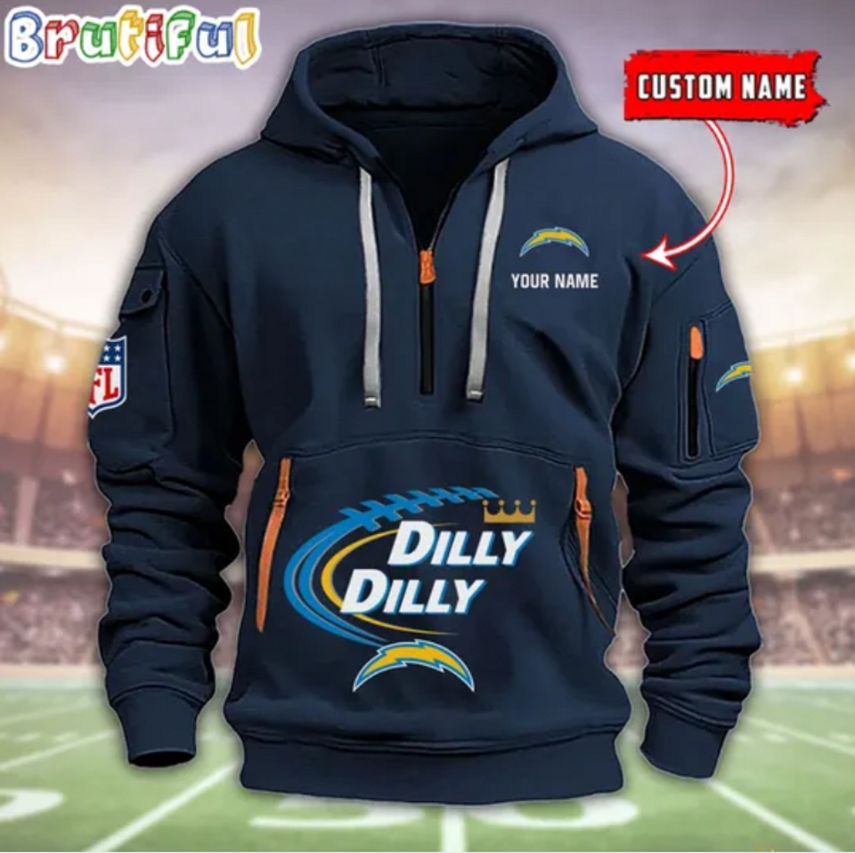 Personalize LA Chargers  Football Dilly Dilly Quarter Zip Hoodie Unisex T-shirt, Sweatshirt, Hoodie, Long Sleeve Tee - T-Shirt, Sweatshirt, Hoodie