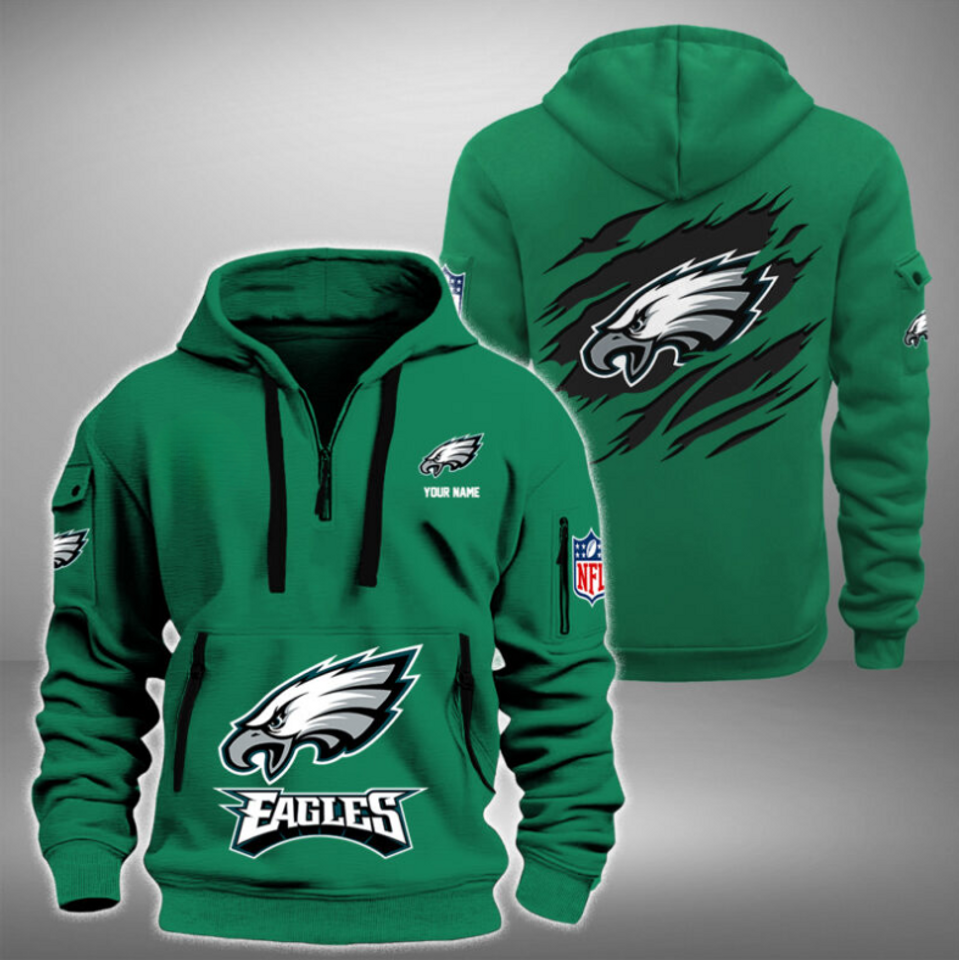 Personalize Philadelphia Football Team Quarter Zip Hoodie Unisex T-shirt, Sweatshirt, Hoodie, Long Sleeve Tee - T-Shirt, Sweatshirt, Hoodie