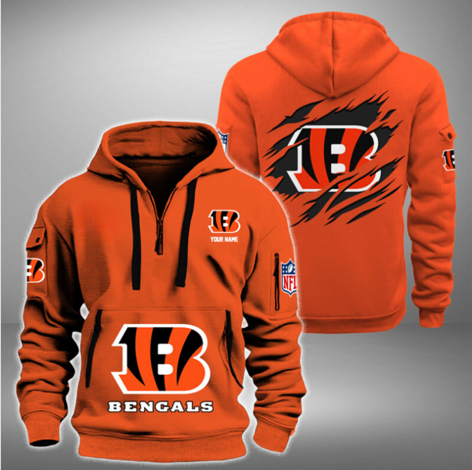 Personalize Cincinnati Football Team Quarter Zip Hoodie Unisex T-shirt, Sweatshirt, Hoodie, Long Sleeve Tee - T-Shirt, Sweatshirt, Hoodie