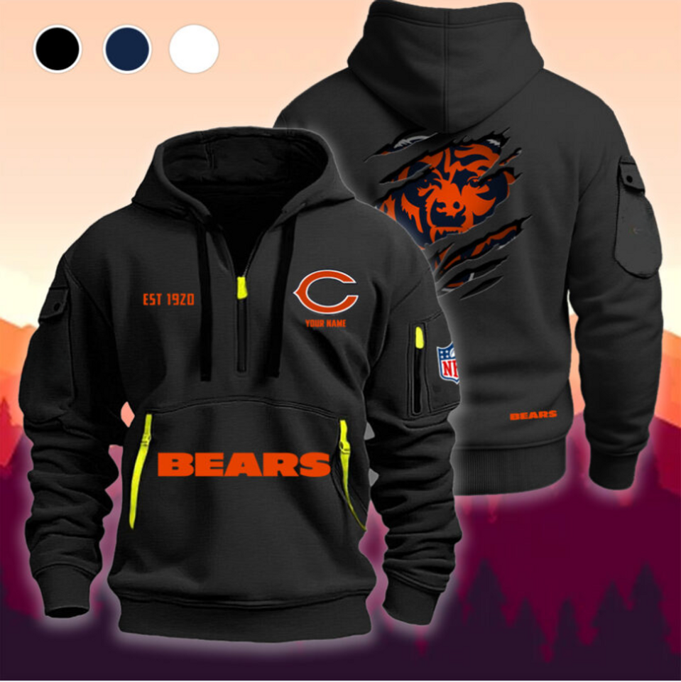 Personalize Chicago Football Team Quarter Zip Hoodie Unisex T-shirt, Sweatshirt, Hoodie, Long Sleeve Tee - T-Shirt, Sweatshirt, Hoodie