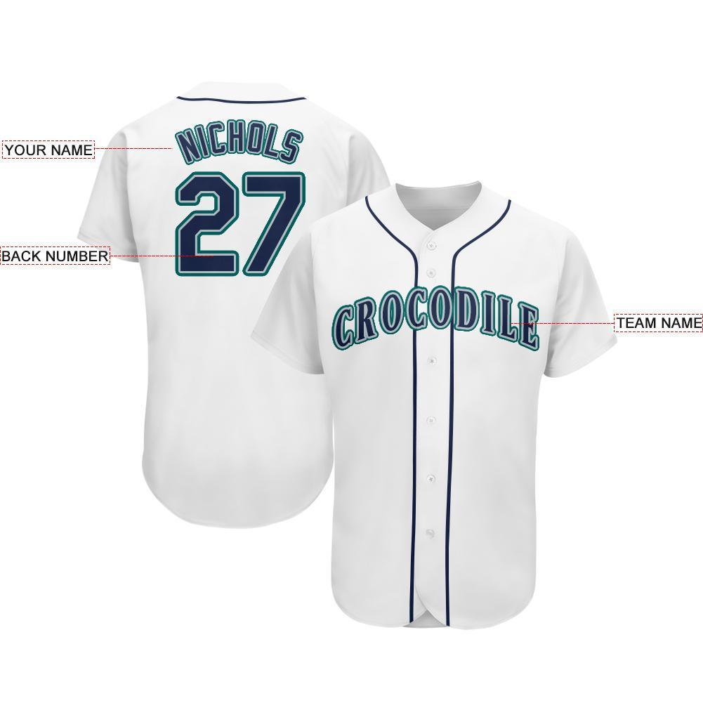 Custom White Navy-Teal Baseball Jersey baseball jersey product view 3