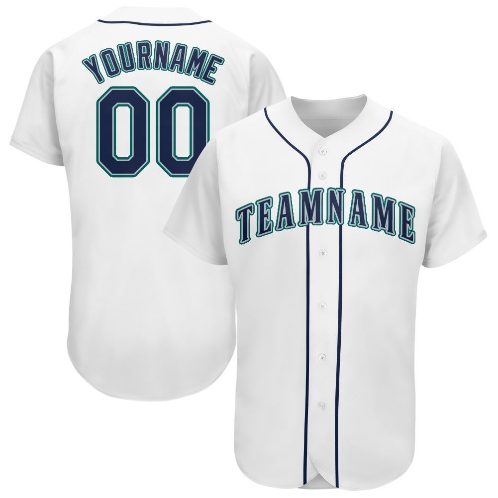 Custom White Navy-Teal Baseball Jersey baseball jersey product view 1