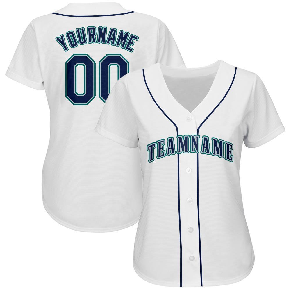 Custom White Navy-Teal Baseball Jersey baseball jersey product view 2