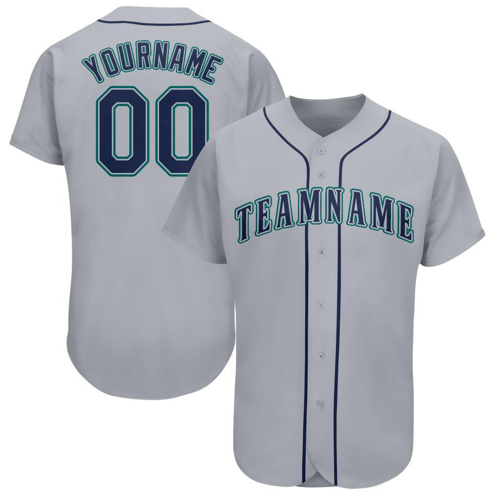 Custom Gray Navy-Teal Baseball Jersey baseball jersey product view 1