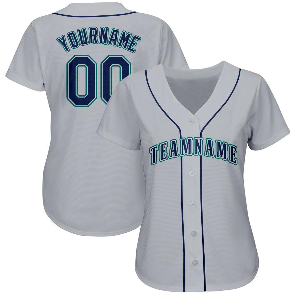 Custom Gray Navy-Teal Baseball Jersey baseball jersey product view 2