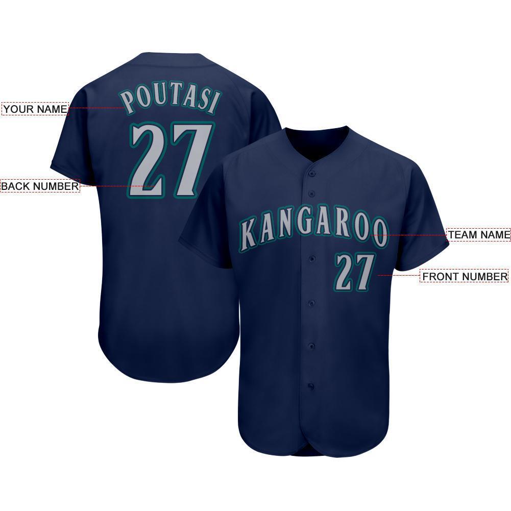 Custom Navy Gray-Teal Baseball Jersey baseball jersey product view 3