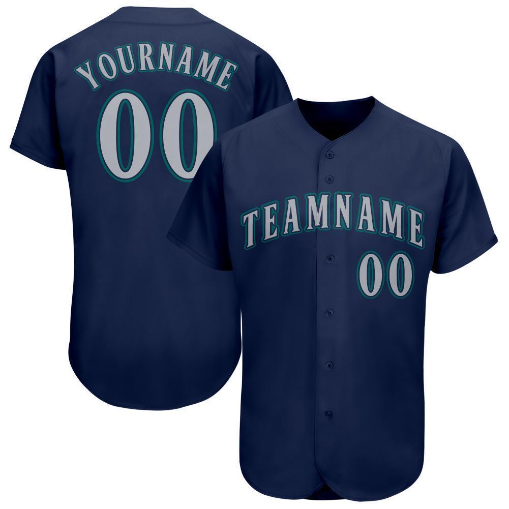 Custom Navy Gray-Teal Baseball Jersey baseball jersey product view 1