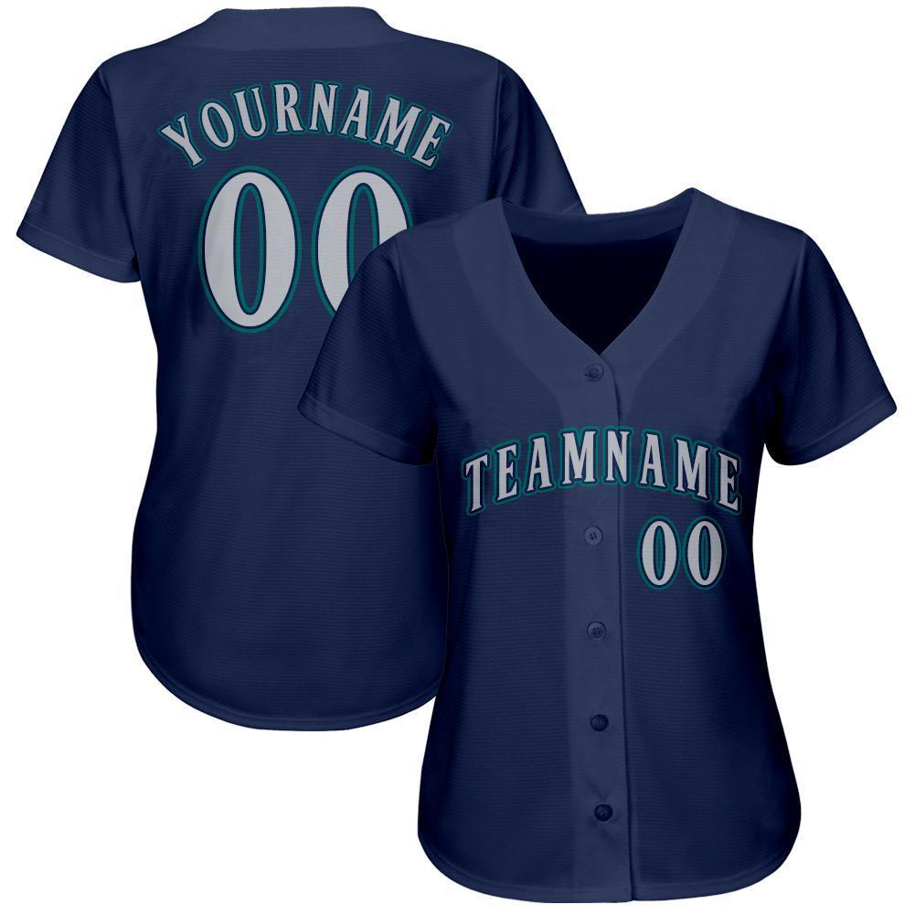 Custom Navy Gray-Teal Baseball Jersey baseball jersey product view 2