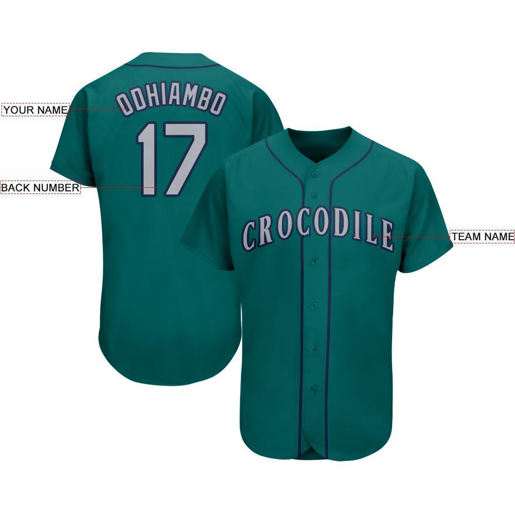Custom Teal Gray-Navy Baseball Jersey baseball jersey product view 4