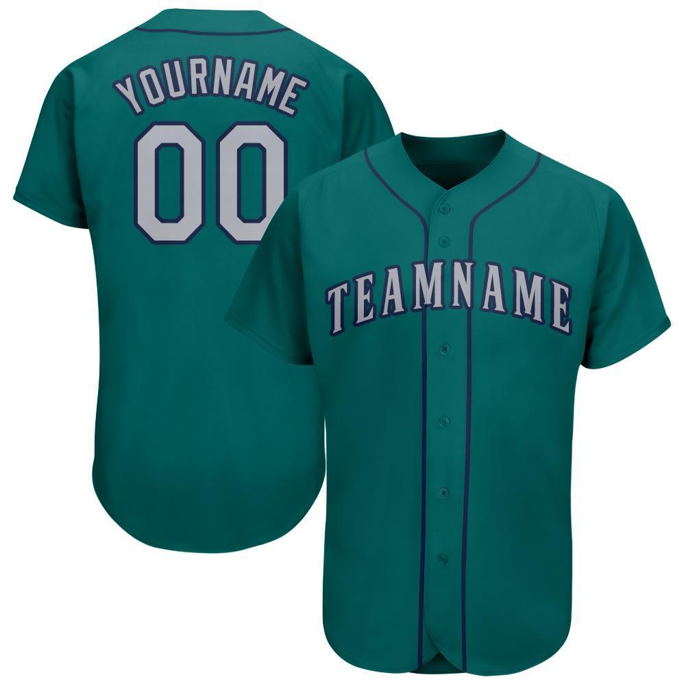 Custom Teal Gray-Navy Baseball Jersey baseball jersey product view 1