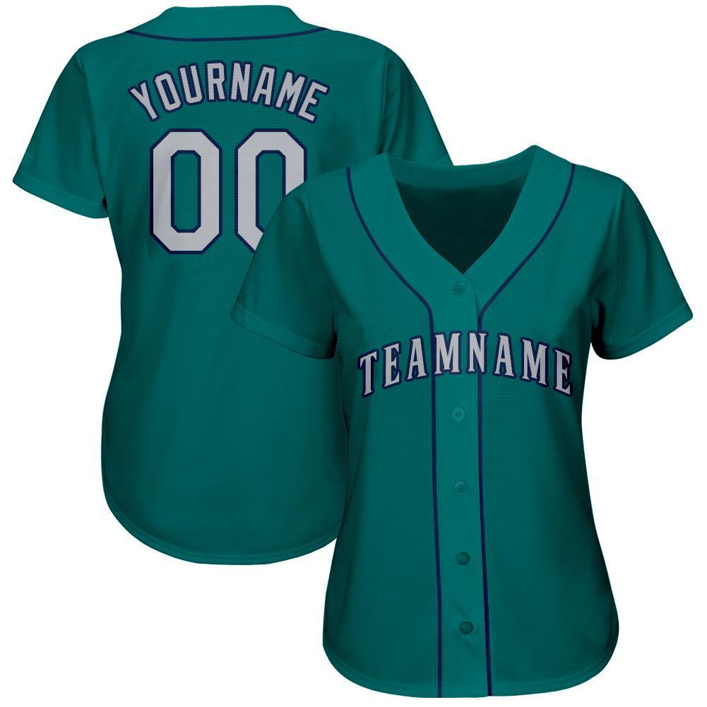 Custom Teal Gray-Navy Baseball Jersey baseball jersey product view 3