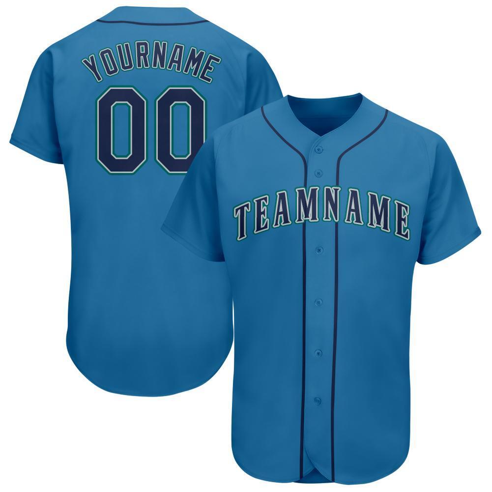 Custom Light Blue Navy-Teal Baseball Jersey baseball jersey product view 1