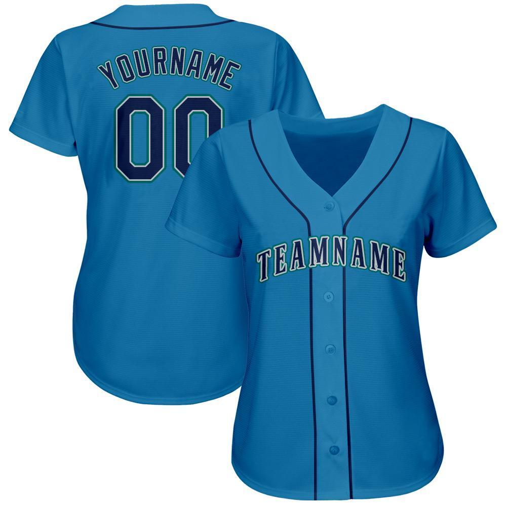 Custom Light Blue Navy-Teal Baseball Jersey baseball jersey product view 2