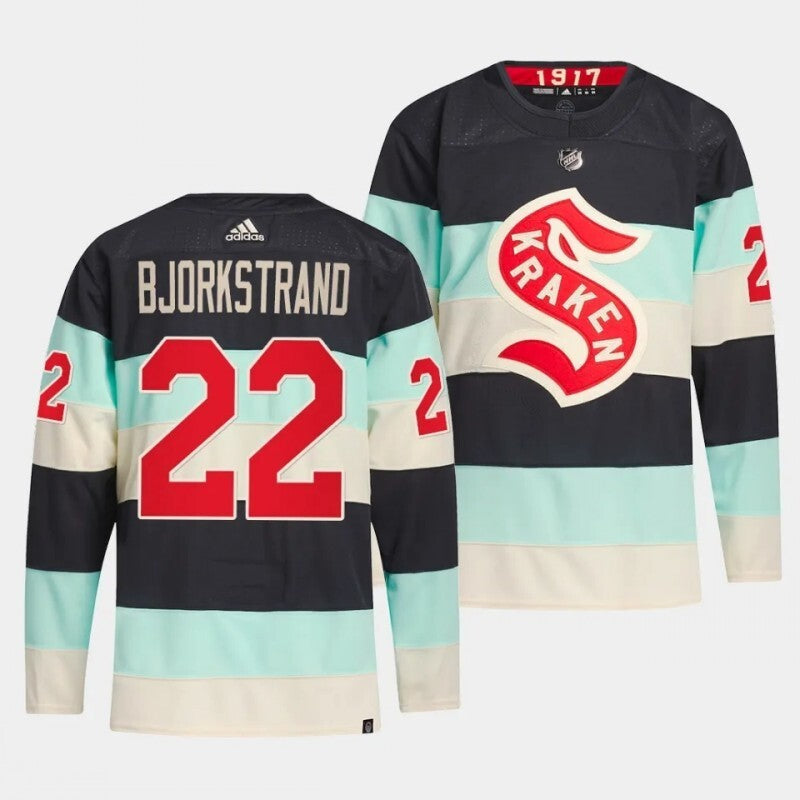 seattle kraken #22 oliver bjorkstrand 2024 nhl winter classic jersey - deep sea blue Hockey Jersey hockey jersey product view 1