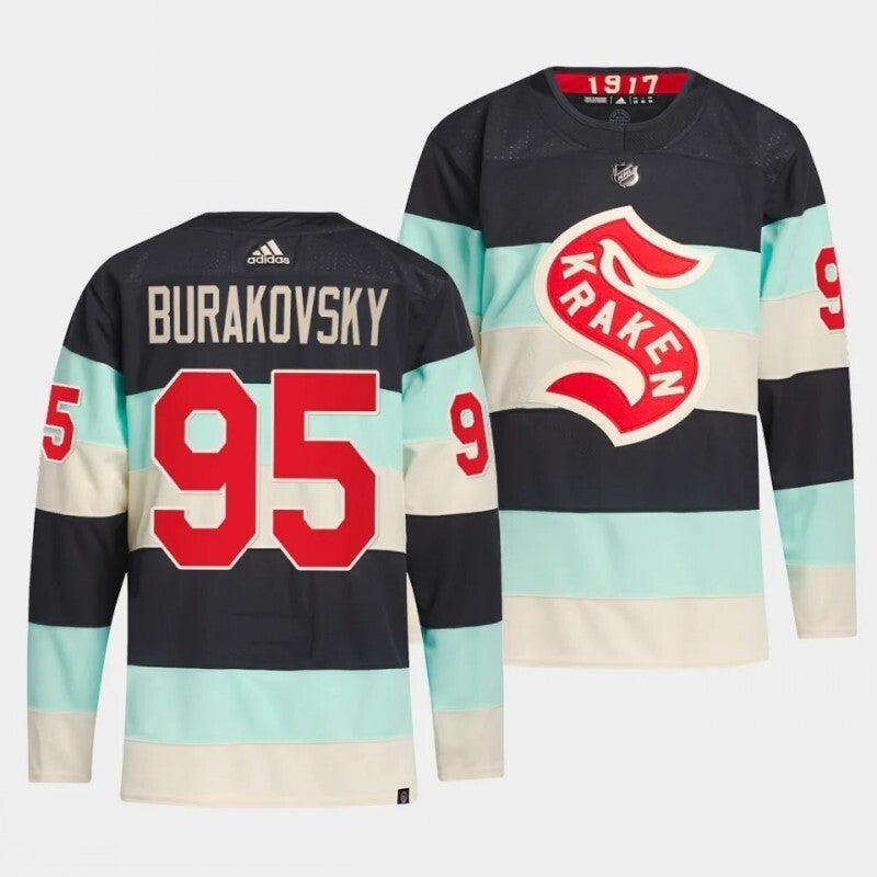 seattle kraken #95 andre burakovsky 2024 nhl winter classic jersey - deep sea blue Hockey Jersey hockey jersey product view 1