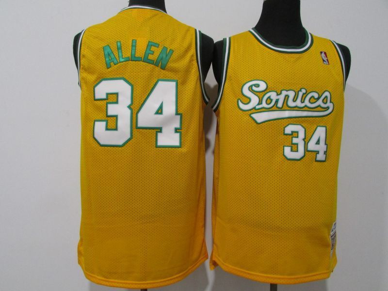 seattle supersonics #34 ray allen Supersonics 34 # Allen Retro Logo Yellow Basketball Jersey basketball jersey product view 1