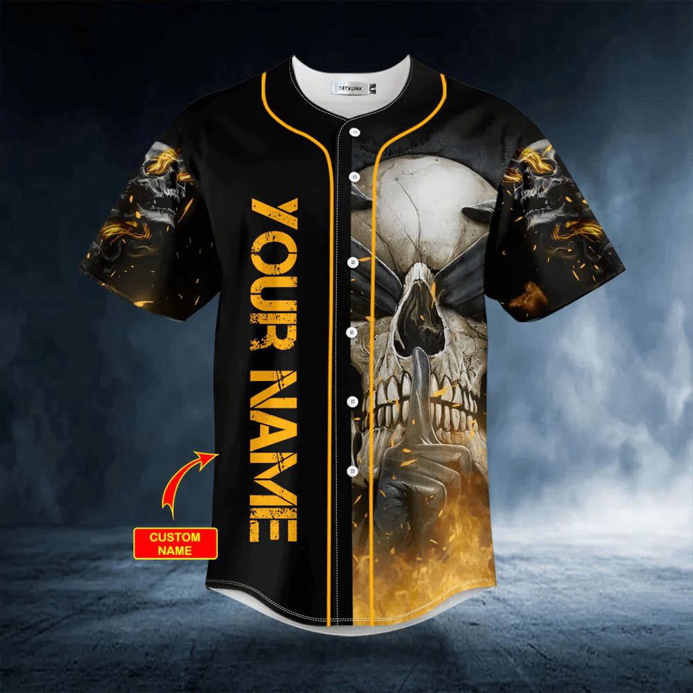 See Hear Speak No Evil Fire Skull Custom Baseball Jersey For Men Women - lylyprint.com baseball jersey product view 2
