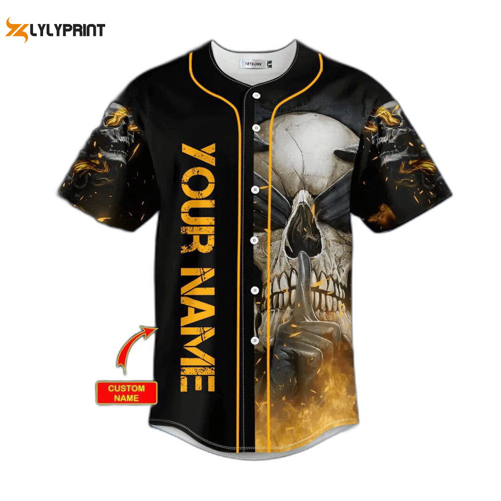 See Hear Speak No Evil Fire Skull Custom Baseball Jersey For Men Women - lylyprint.com baseball jersey product view 1