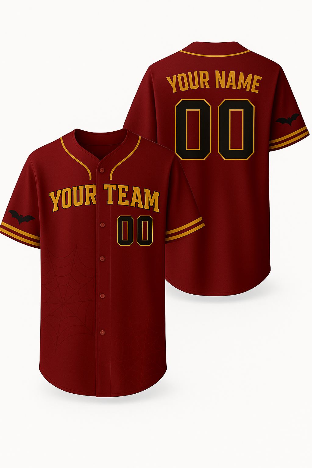 Custom Halloween Baseball Jersey – Personalized Team Name & Number – Red & Gold Sports Jersey baseball jersey product view 1
