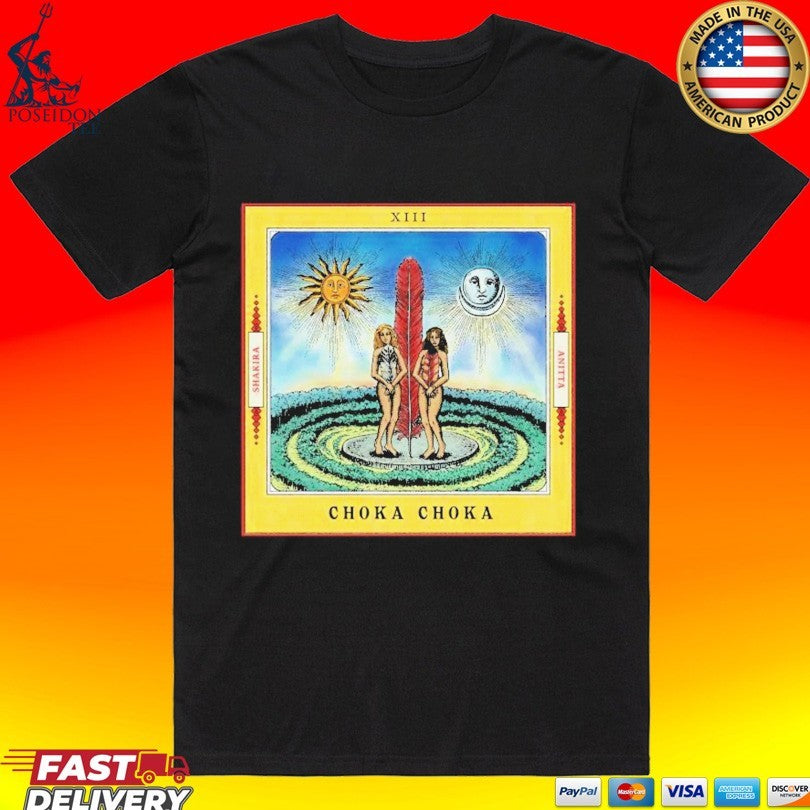 Shakira X Anitta Choka Choka Collab Tarot Card Style Art T-shirt Unisex T-shirt, Sweatshirt, Hoodie, Long Sleeve Tee - T-Shirt, Sweatshirt, Hoodie