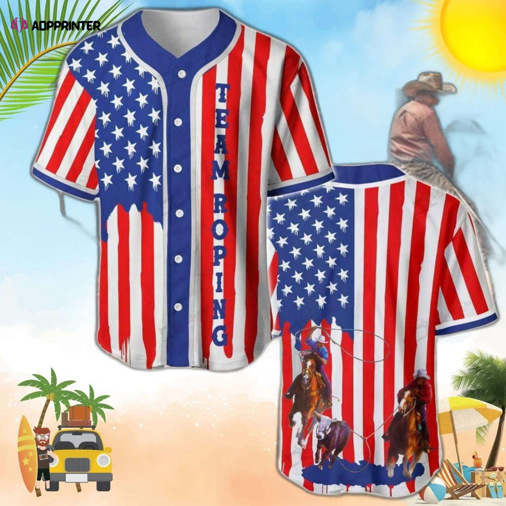 Show Your Patriotism with Team Roping US Flag Stripes Baseball Jersey - Aopprinter baseball jersey product view 1
