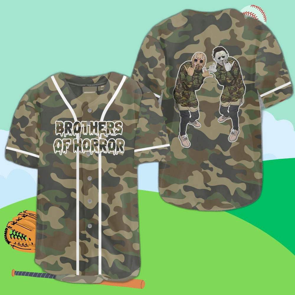 Show Your Style with Brothers of Horror Camo Baseball Jersey - Limited Edition - Aopprinter baseball jersey product view 1